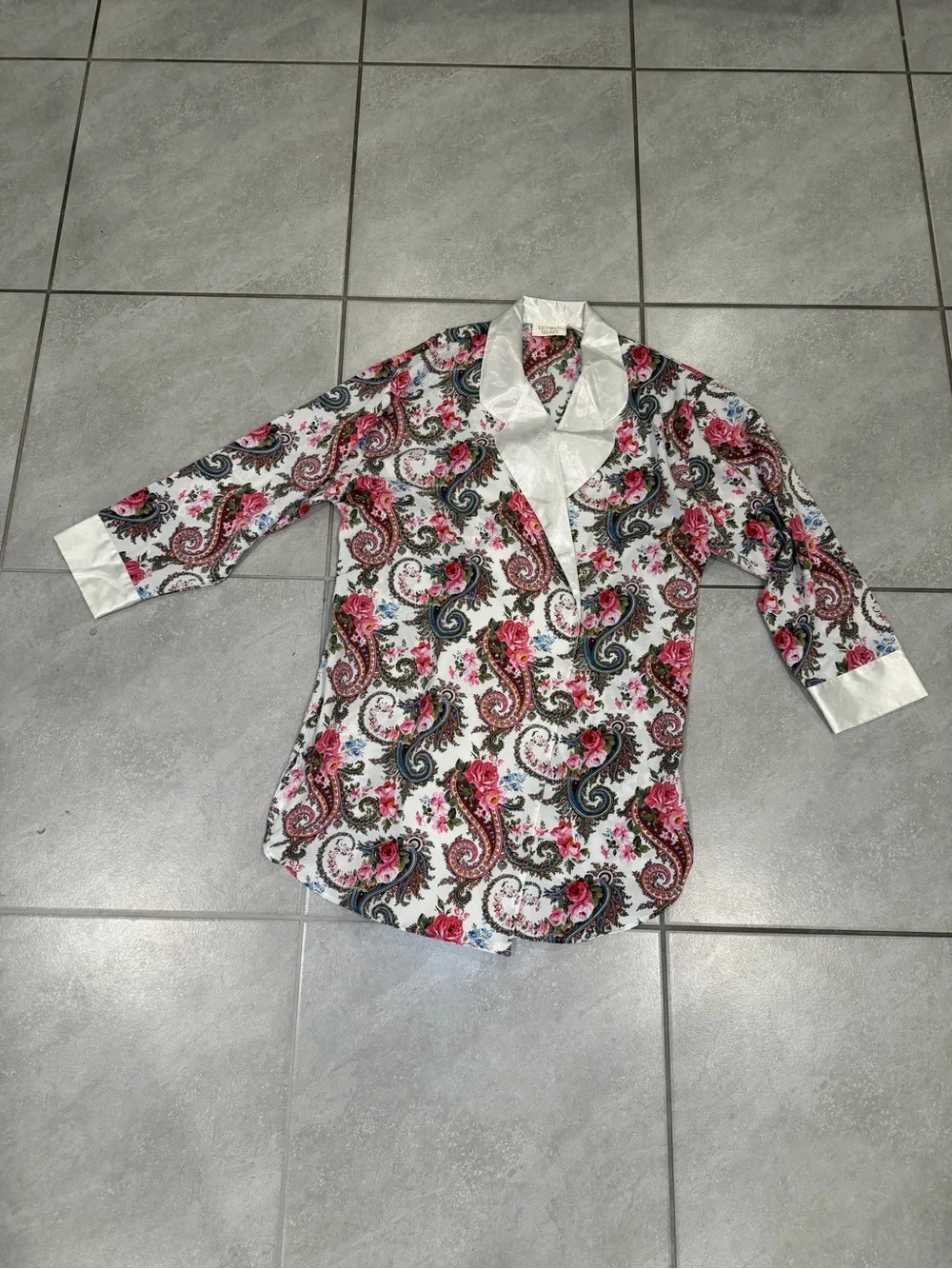 Vintage Victoria's Secret 3-Pc Paisley Floral Satin Pajama & Robe Set Medium